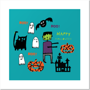 Halloween Frankenstein and friends Posters and Art